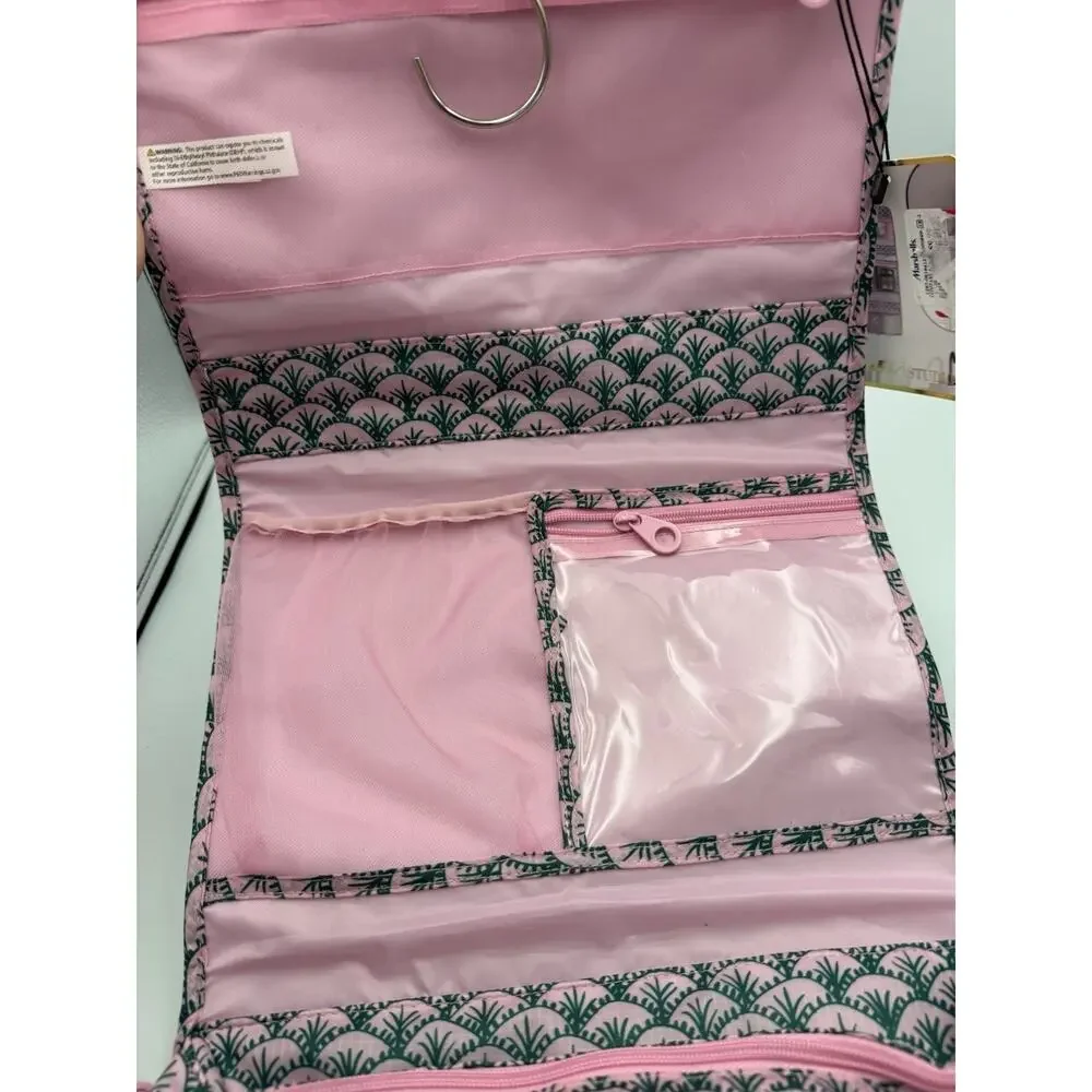 Dwell Studio Pink Floral Hanging Cosmetic Travel Bag Organizer Bottles NWT